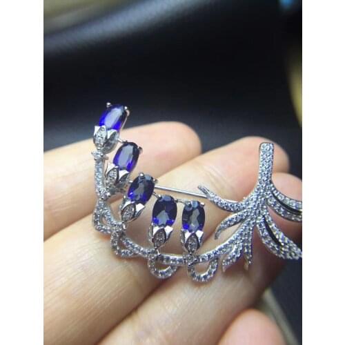 Natural And Real Tanzanite brooch Free shipping Natural real Tanzanite 925 sterling silver brooch 4*6mm 5pcs