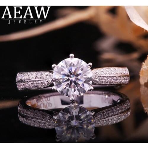 DF Color Round Brilliant Cut 2Carat CT 8mm Moissanite Engagement Halo Ring Snow Flower Style Real 18k White Gold Gift