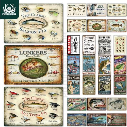 Fishing Decor Vintage Tin Sign Retro Metal Sign Wall Decor for Lake House Cabin Fishing Gift Metal Plate