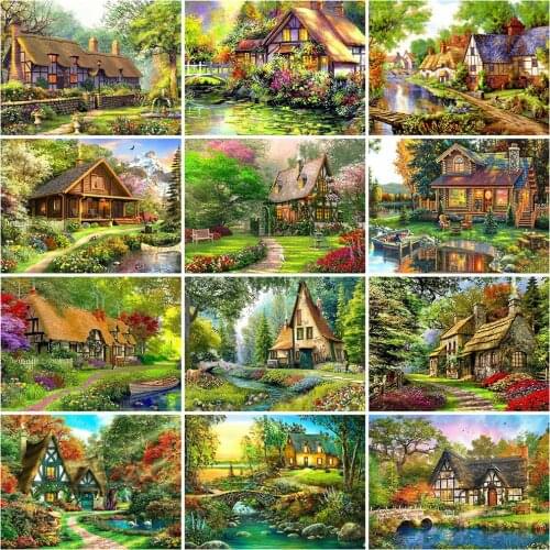 Evershine 5D DIY Diamond Embroidery House Full Square Diamond Painting Landscape Cross Stitch Autumn Wall Decoration