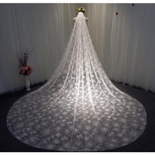 3 Meter White Gold Cathedral Wedding Veils Long Shining starry sky luxurious Bridal Veil with Comb Bride Wedding Accessories