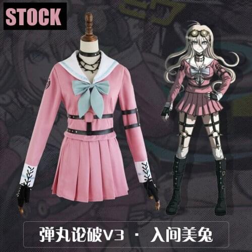[STOCK]2017 New Anime Danganronpa V3 Iruma Miu JK Girls School Uniform Dress Cosplay Costume +Belts+Gloves+Socks Halloween Party