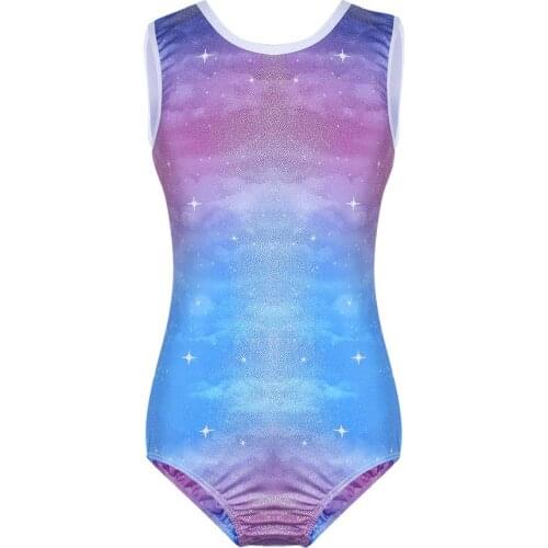 Gymnastics leotard girls metallic gymnastic clothes figure skating leotard sportswear kids holographic dancewear galaxy swimsuit