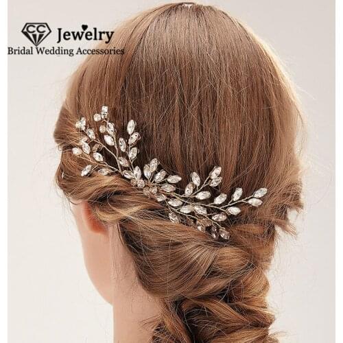 CC Hair Combs Wedding Accessories Women Hairwear Engagement Headdress Leaf Shape Crystal Comb Shining Charms Party Gift HS130