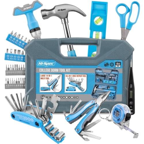 Hi-Spec 86 Piece College Dorm Household Tool Kit DIY Hand Tool Set Toy Gift Tools in Plastic Carrying Case