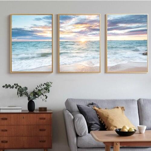 Morning Sun rise Seascape Picture Ocean Waves Cloud Wall Art Nordic Posters And Prints Canvas Paintings Home Decor