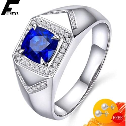 Fashion 925 Silver Jewelry Men Ring with Sapphire Zircon Gemstones Finger Rings Accessories for Male Wedding Engagement Party
