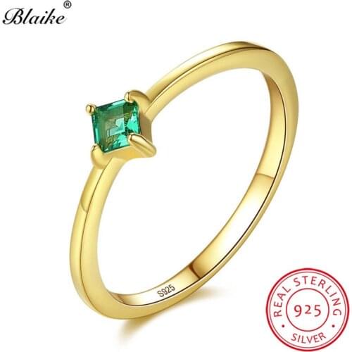 Blaike Minimalist Green Emerald Stone Wedding Thin Rings For Women 925 Sterling Silver Small Zircon Wedding Ring Fine Jewelry