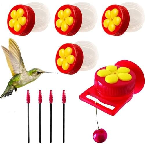 Hummingbird Feeder with Perch Cleaning Brush Flower Shape Bright Color Handheld Tool