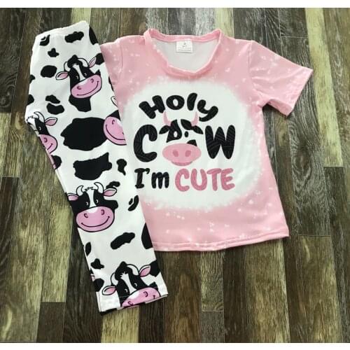 Baby girl farm pink cow print short sleeve cute cow print pantsuit