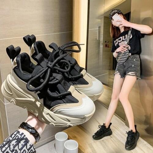 Women Sneakers Mixed Color Lace Up Fashion Platform Spring Shoes Woman Thick Bottom Daily Lady Footwear Size 35-40