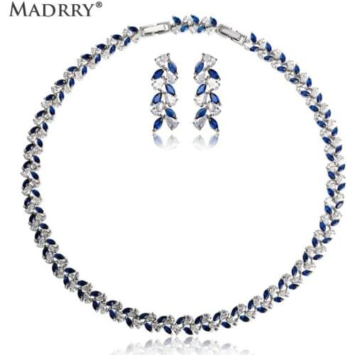 Madrry Copper Metal Luxurious Jewelry Sets Necklace&Earrings Cubic Zirconia Inlay Collier Stud Earring Bridal Accessories Bijoux