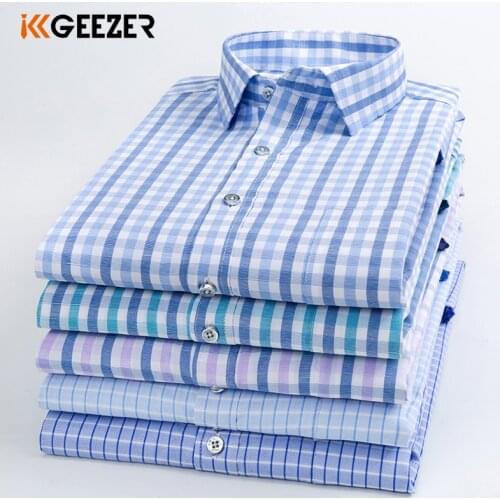 Men Shirt Striped Long Sleeve Dress Formal Shirt Plaid Casual Slim Fit Pocket High Quality Brand Business Plus Size Dropshipping