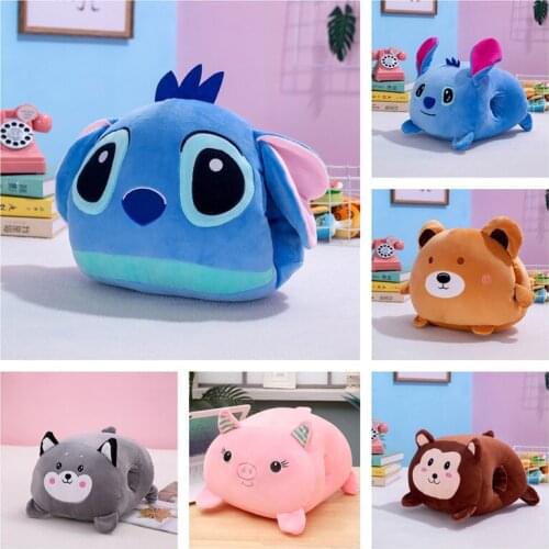 Disney Stitch Hand Warmer Soft Pillow Autumn and Winter Cartoon Office Sleeping Pillow Cute Plush Toy Three-in-One Cushion Gift
