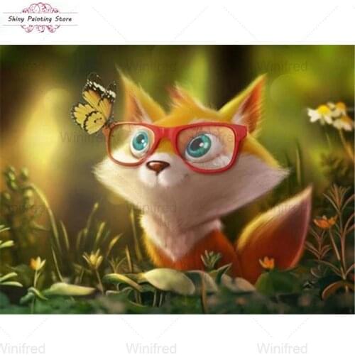 Full Round Square Drill 5D DIY Diamond Painting Animal Cute Fox Butterfly Diamond Embroidery Kit Mosaic Diamond Home Decoration