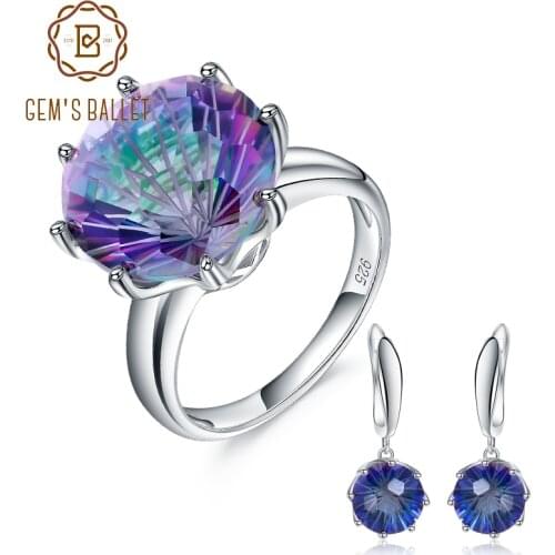 GEMS BALLET Natural Rainbow Mystic Quartz Gemstone Set 925 Sterling Silver Ring Earrings Jewelry Set For Women Wedding Jewelry