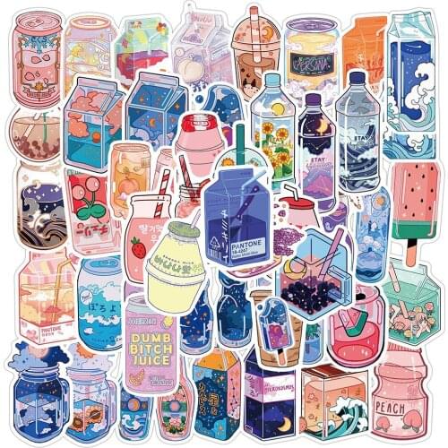 50pcs INS Style Cute Drink Cartoon Stickers Laptop Guitar Luggage Fridge Waterproof Graffiti Sticker Decal Kid Classic Toy