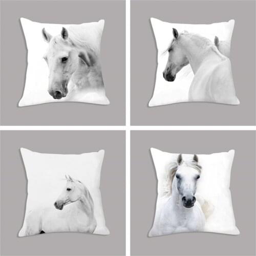 Animal White Horse Seat Cushion Plush Pillowcase Throw Pillow 45x45cm Decorative Cushion No filler for Sofa Home Decor