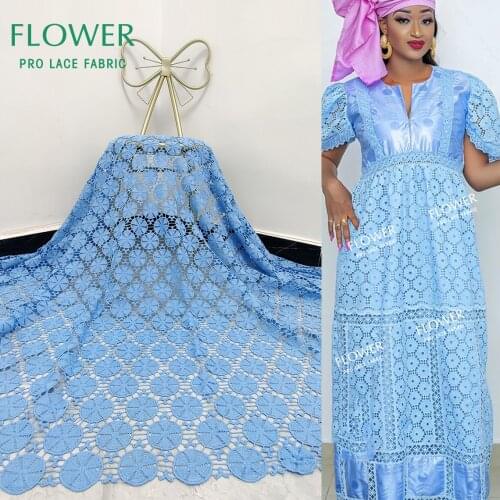 Sky Blue 100% Cotton Dry Lace For Senegal Women Sewing Wedding Party Dresses Top Quality Swiss Voile Lace In Switzerland