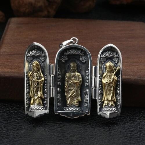 Wholesale S925 Sterling Silver Retro Thai Silver Western Three Holy Buddha Statue Pendant Guanyin Male And Female Pendant