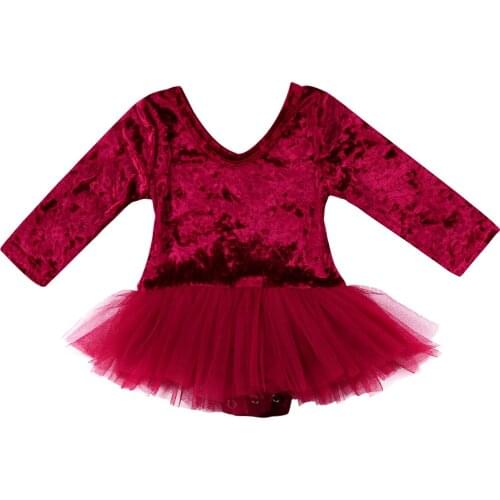 Newborn Kid Baby Girls Solid Tulle Dress Long Sleeve Bodysuit Jumpsuit Outfit Clothes Size 0-24M