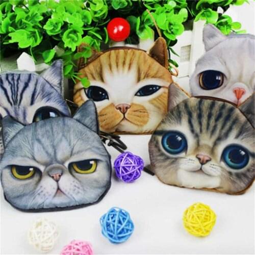 Hot 3D Cute Animal Print Bag Animal Face Zipper Cat Dog Bag Storage Plush SMALL Tools Conllection Bag