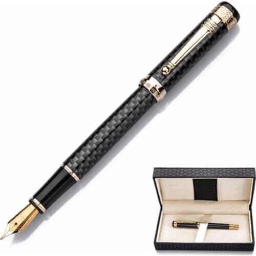HERO 768 Business Carbon Fiber Grey Fountain Pen With Golden Clip Iridium Fine Nib 0.5mm Popular Writing Ink Pen For Office Gift