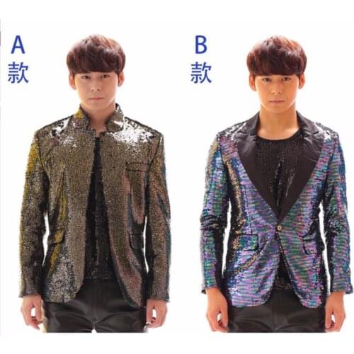 S-5xl New Performance Punk Blazers Coat Men Gradient Paillette Suit Costume Singers Stage Costumes Clothing