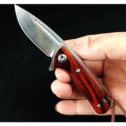 Hot High Hardness D2 Blade Folding Knife sandalwood Handle Outdoor Camping Survival Bearing Quick Open Pocket Knives EDC Tools