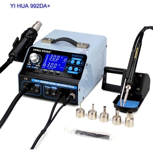 YIHUA992DA + Hot Air Gun Desoldering Station 3-in-1 Repair Board Rework Smart Smoking Hot Air Soldering Station 110V / 220V 908B
