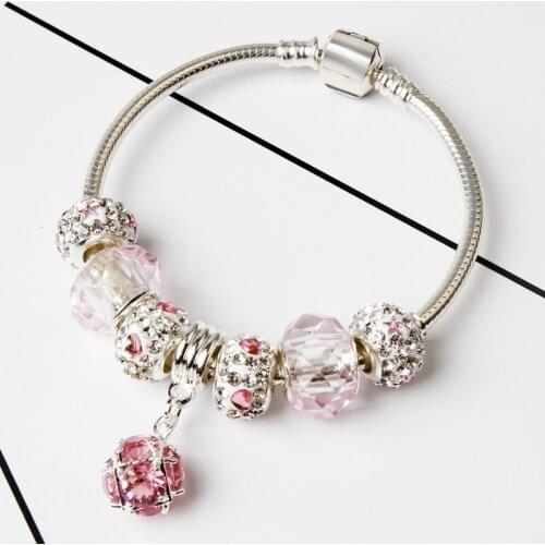 DIY Glass Beads Bracelet for Women Snake Chain Love Charm Bracelet Handmade Gift