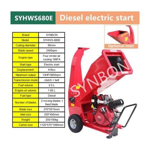 SYNBON new wood crusher diesel portable garden wood crusher orchard branch wood crusher SYHWS-680E