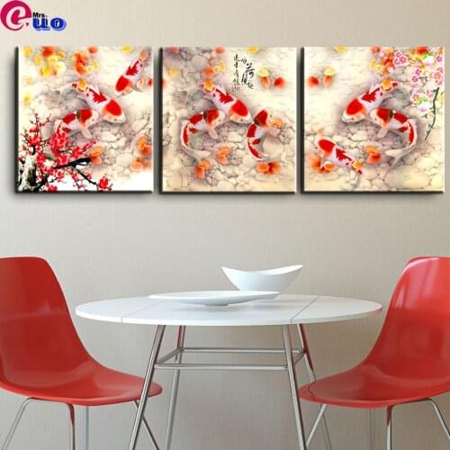 Triptych Diamond Painting Full Square/Round 5D 3pcs Koi Fish Animals Diamond Embroidery Dinner Room Home Decoration
