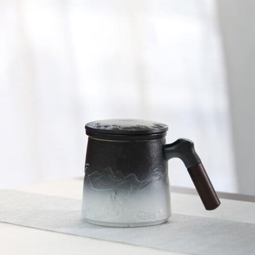 Creative Ceramics Tea Infuser Mugs Cup With Lid Cover Filter Wooden Handle For Milk Coffee Juice Tumbler Customizable Decor taza