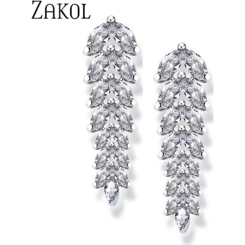 ZAKOL Brand Fashion Charm AAA Cubic Zircon Multicolor Salix Leaf Pendant Earrings For Women Wedding Party Jewelry Gift EP040