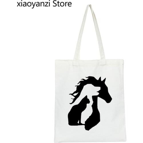 ANIMAL LOVER Horse Dog Cat Print Women Shoulder Bags Casual Student Books Bags For Girl Lady Canvas Bag Harajuku Handbags
