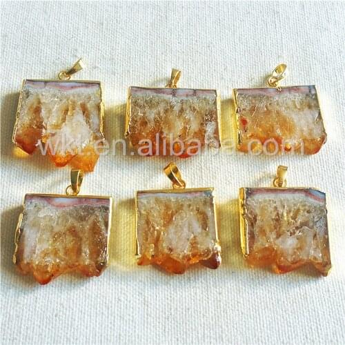 WT-P920 Fashion Yellow Stone Pendant with gold eletroplated rectangle shape raw colors stone 22*38mm pendant necklace