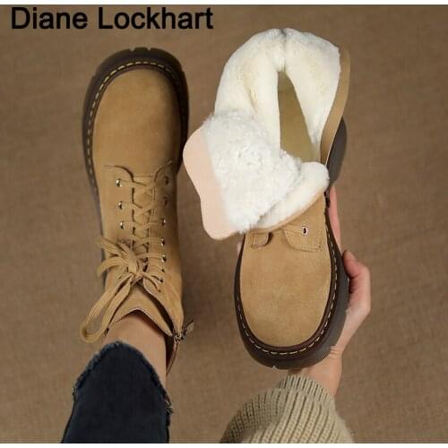 New Women Plush Snow boots Non-slip Botas Mujer Thick Fur Platform Ankle Boot Winter Warm Casual Shoes Black Apricot Footwear