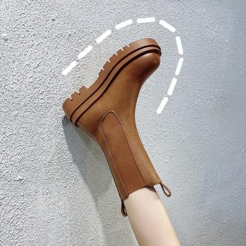 2020 New Spring Single Boots Summer Brand Design Brand Design Brown Short Platform Boots Women Leather Mid-calf Shoes Fashion