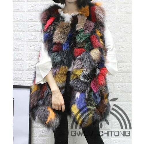 Real natural genuine fox fur vest women fashion multi-color colorful fur gilet jackets ladies over coat outwear