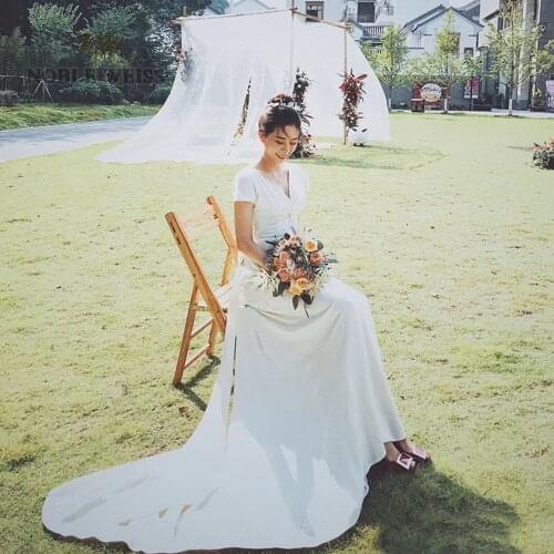 Wedding Dress V-neck Floor-Length Backless Wedding Dresses for Women Satin Bridal Dress