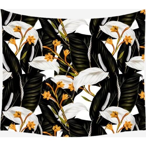 Golden Flower Black Leaves Tapestry for Livingroom Photography Wall Decor