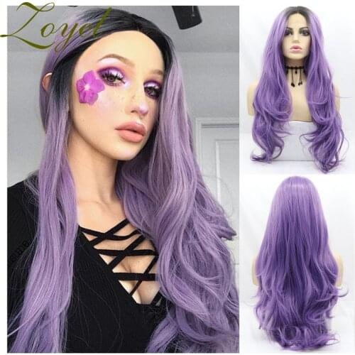 Zoyel heat Resistant Fiber With Dark Roots Long Body Wave Wig Ombre Synthetic Lace Front Wigs For Women