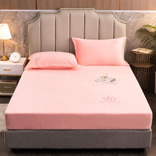 1 Pc Coral Fleece Fitted Sheet With Elastic Queen King Size Mattress Protector Solid Color Plain Dyed Flannelette Mattress Cover