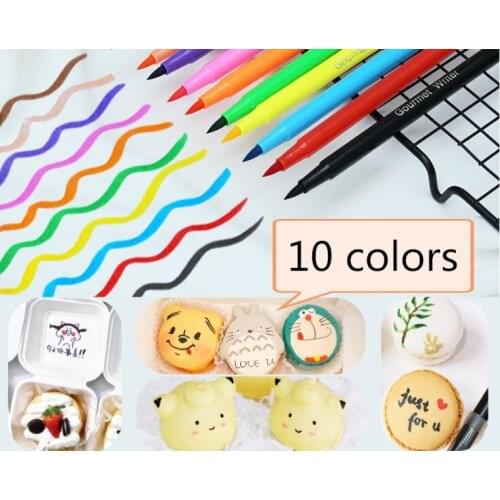 10 Colors Edible Pigment Pen 5ml DIY Food Coloring Pens Biscuit Fondant Cake Writing Painting Brush Cake Decorating Tool SN2211