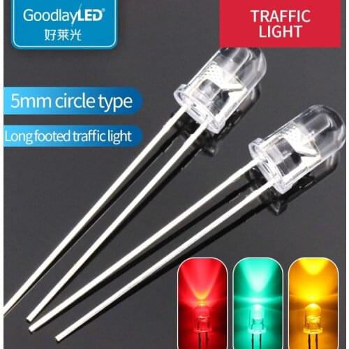 1000PCS DIP LED 5mm Round Head long foot traffic signal light red yellow traffic green direct light emitting diode