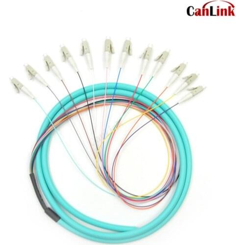 12 Fibers Pigtail LC SC FC UPC 50/125 Multimode OM3 Bunch 12 core Fiber Optic Pigtail Standard PC/UPC/APC Polishing 1m 1.5m