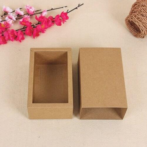 16*10.2*5.6cm 15Pcs/ Lot Jewelry Necklace Brown Kraft Paper Wedding Gift Drawer Box Handmade Candle Soap Craft Paper Event Boxes