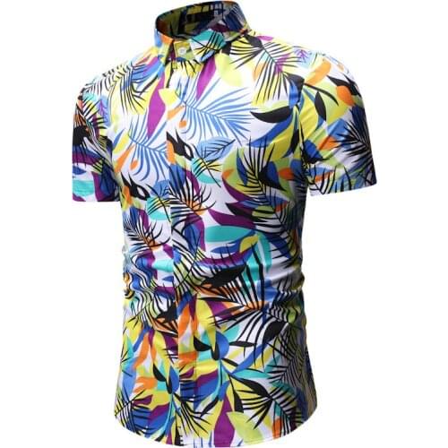 2019 New Men personality printed casual Short sleeve shirts fashion Hawaiian vacation Party Hip hop male Slim Fit Shirts