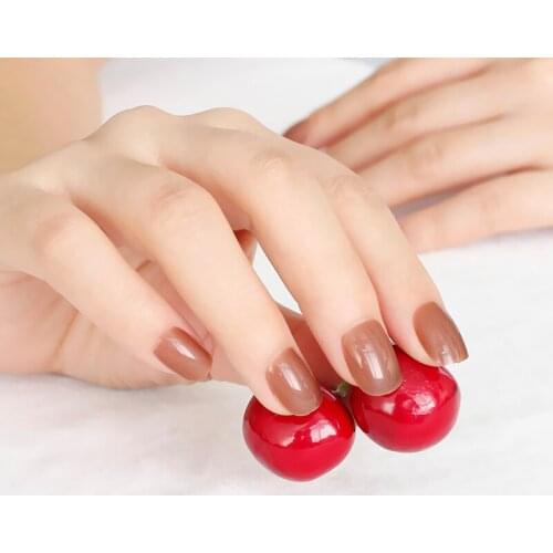 2020 24pcs Short section explosion models cute candy colored hot buy fake fingernails Finished brown SN367